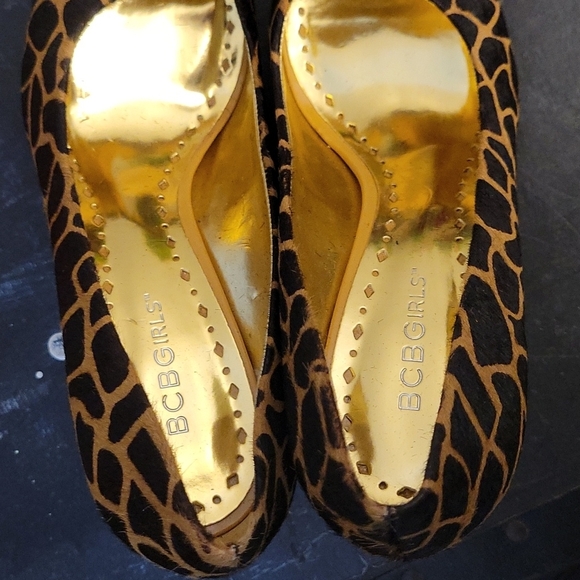 BCBGIRLS Leather Animal Hair Printed Giraffe Open Toe Heel 9 - Picture 11 of 15